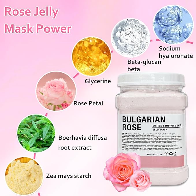 Jelly Mask Powder for Facials,Rose Jelly Masks For Facials Professional, Aloe Vera Jelly Face Mask,Face Masks with Double-ended Silicone Brush, 23 Fl Oz