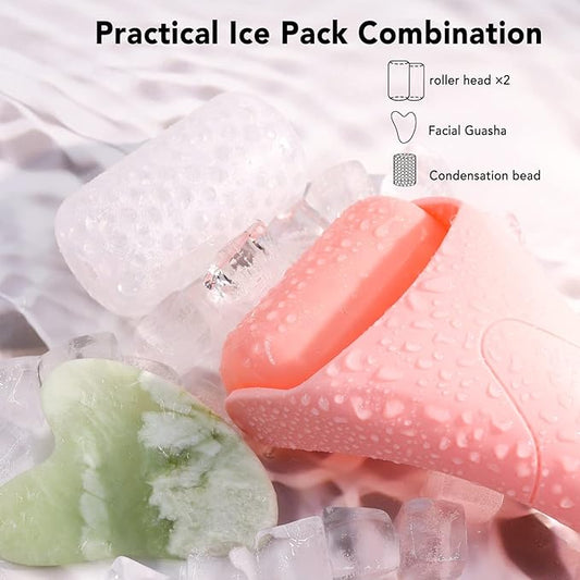 huefull Ice Roller for Face with 2 Rollers and Gua Sha Facial Tools, Face Roller for Self Care, Guasha Tool for Face, Puffiness Relief, Skin Care Gifts for Woman Men, Self Care Gifts