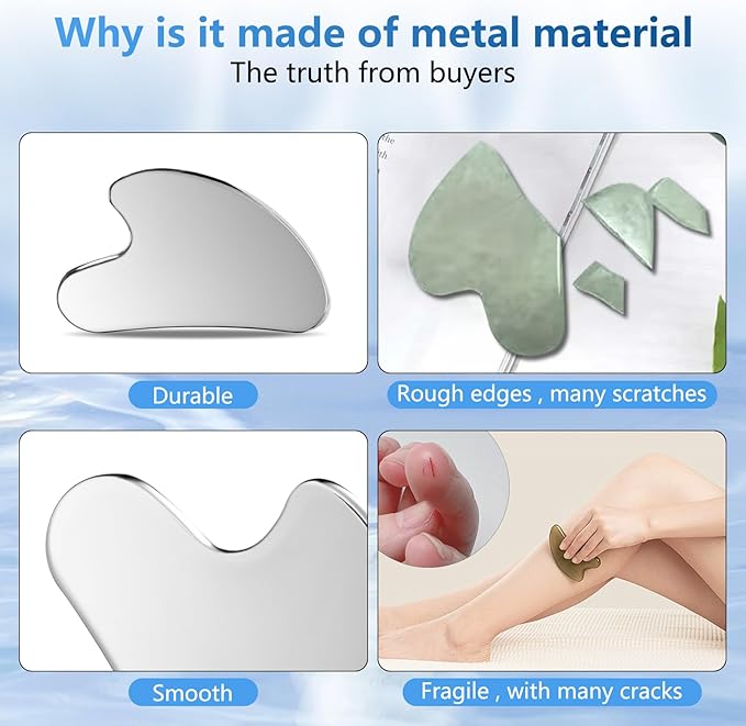 Stainless Steel Gua Sha Facial Tools Guasha for Face Metal Gua Sha Tighten Skin Massage,Guasha Beauty Tool Manual Massage Sticks for Jawline Sculpting,Puffiness Reducing and Body Massager