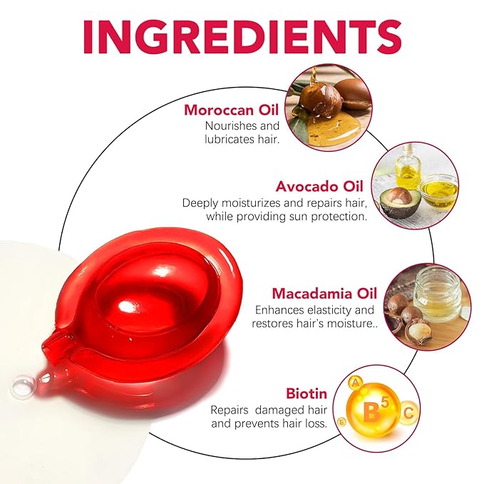 Hair Oil for Women,Hair Serum Capsules, Hair Vitamins,60 Pcs Hair Vitamins Serum Capsule, Restores Dry Frizzy Hair, Hair Oil Capsules with Moroccan/Macadamia/Avocado Oil for Hair Repair