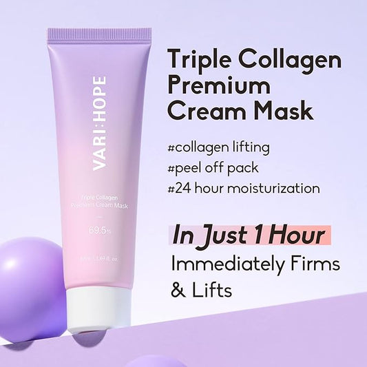 Triple Collagen Premium Cream Mask | Collagen Moisturizer Face Cream Mask Skin Care Glass Skin | Face Tightening and Lifting Cream Mask | Hydrating Face Mask Skin Care Peel Off (Pack of 1, 1.69 Fl oz.)