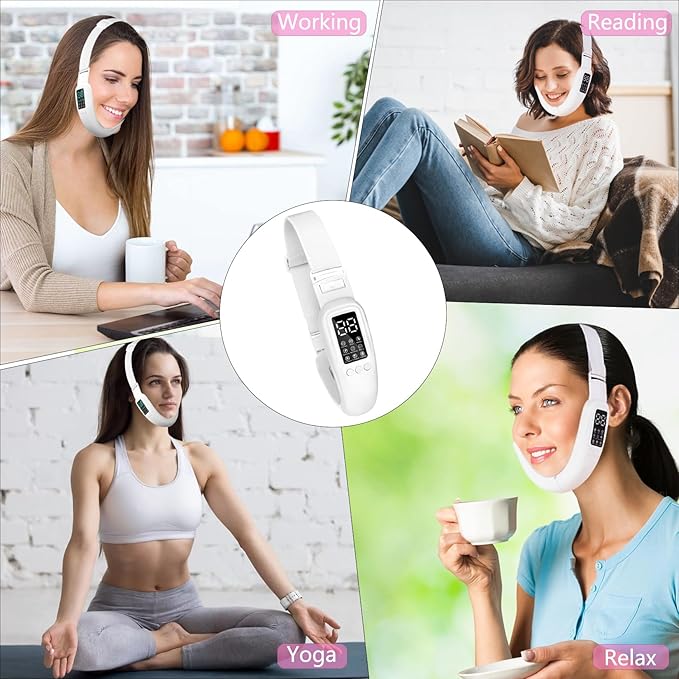 V-Shaped Face Massager Double Chin Device with 8 Modes & 15 Gear Adjustable Intensities for Effective Jawline Contouring