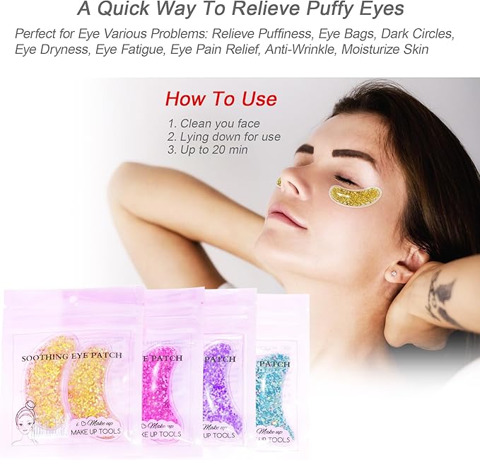 Under Eye Patches for Puffy Eyes, Reusable Ice Gel Eye Pad Cooling Eye Patch Hot Cold Therapy Eye Mask 8 Pack