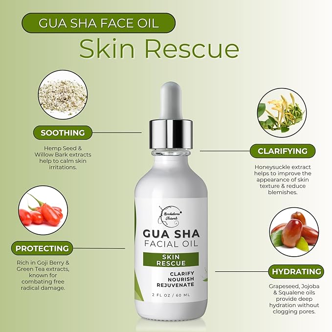 Brookethorne Naturals Gua Sha Oil | Skin Rescue Soothes & Clarifies | Gua Sha & Dermaplaning Facial Oil | Quick-Absorbing Face Oil for All Skin Types | With Green Tea & Hemp Extracts | 100% Natural