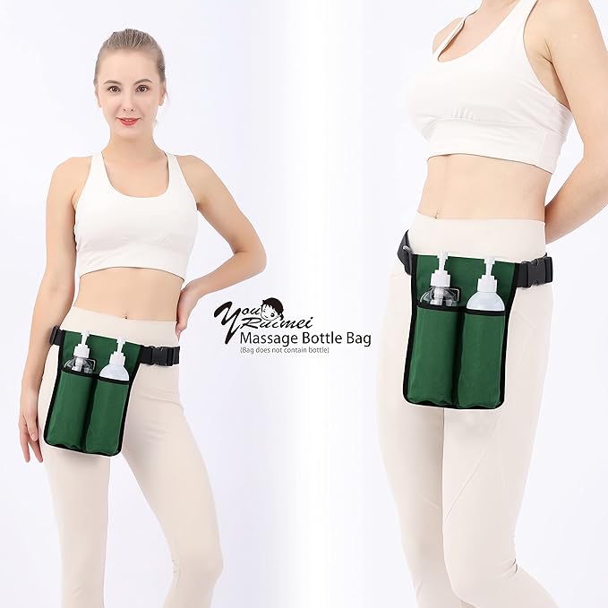 Massage bottle holster -2 adjustable massage oil bottle pack (2 Bottle, Green)