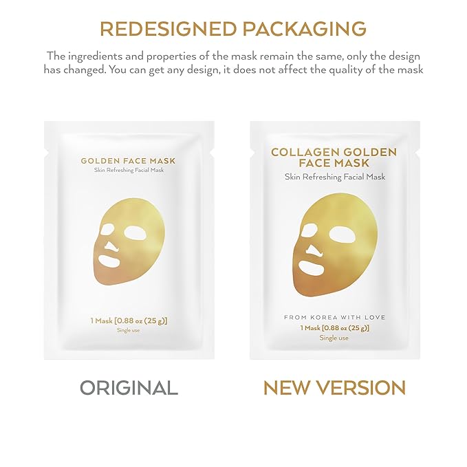 Korean Collagen Face Mask 4 pack - 24K Gold Face Mask Skin Care - Premium Alternative to Korean Sheet Masks - Deep Collagen Mask For Face, Skin - Hydrating Face Masks Skincare - Korean Face Mask Set