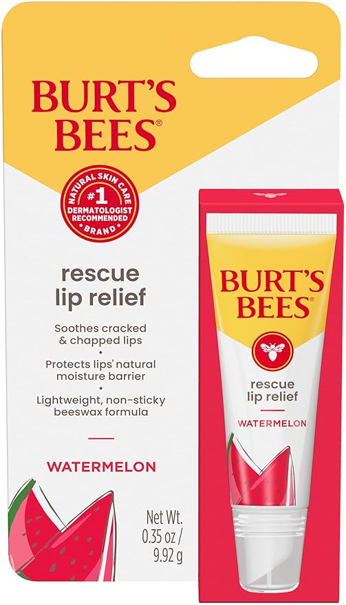 Burt's Bees Rescue Lip Relief, Watermelon, Hydrating Lip Balm for Dry Cracked Lips, with Responsbily Sourced Beeswax and Shea Butter, 100% Natural Origin, 1 Squeezy Tube, 0.35oz