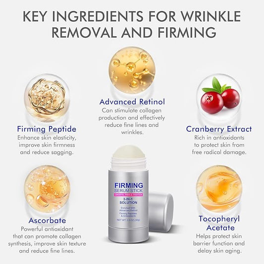 Advanced Retinol Firming Serum Stick, 3-in-1 Retinol Face Stick, Smooth,Tighten and Firm Face, Neck & Jawline, Reduces Wrinkles, Nourishing Anti Aging Repair Cream for All Skin Types,1.0 OZ