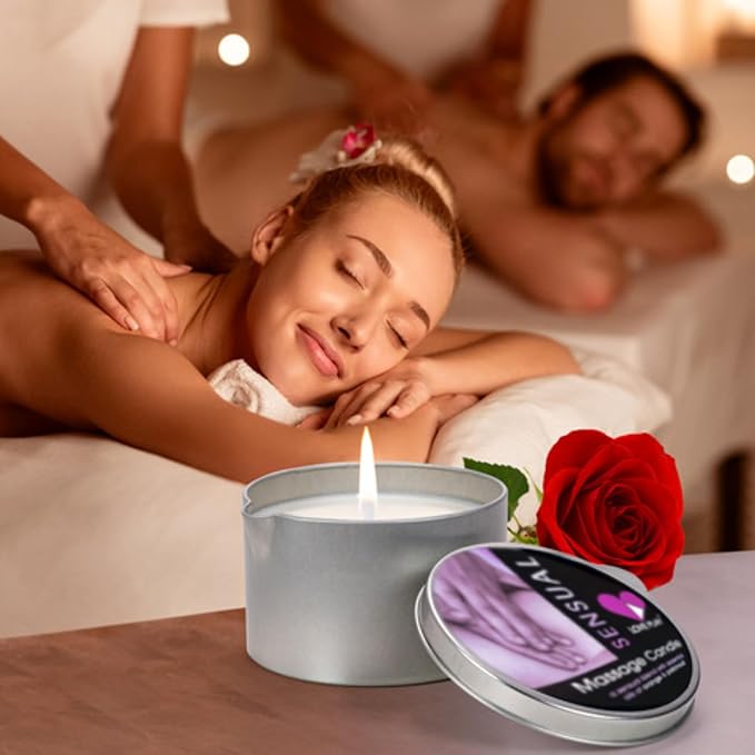 LOVE PLAY Massage Oil Candle for Home SPA - Vegan Moisturizing Body Oil Candle for Pure Relaxation - Hydrating Skin Care Massage Oils with Essential Oils (6.76oz)