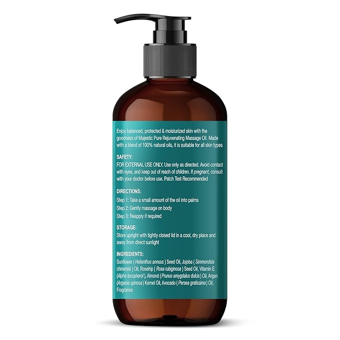 Majestic Pure Vitamin E 70k Blend Massage Oil with Sweet Almond, Jojoba, Argan, Avocado | Invigorating, Refreshing, and Relaxing | for All Skin Types - Men and Women | 8 Fl Oz