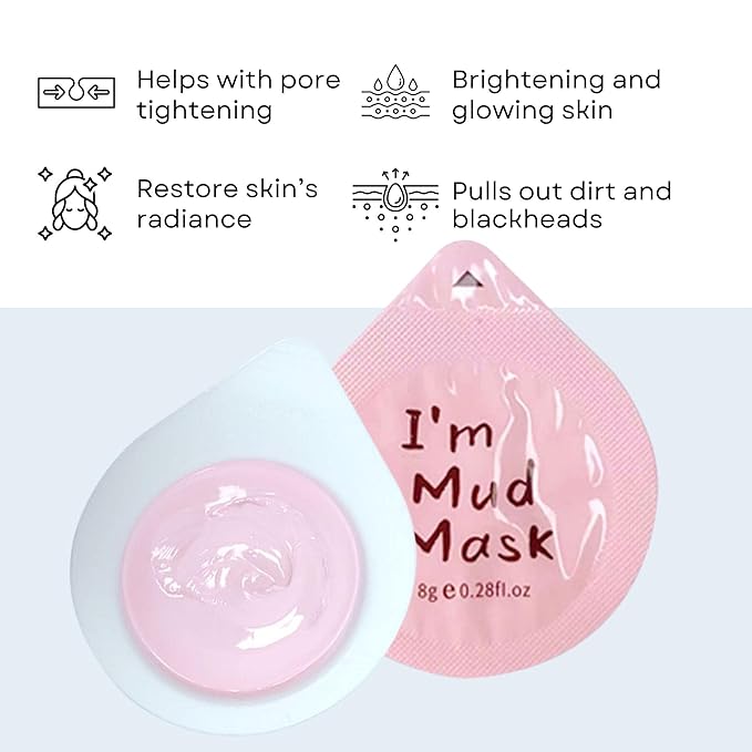 NURINA Pink Rose Clay Masks for Face Hydrating Anti-Aging Face Masks - Single Use Mud Mask – 20pcs/Bucket (ROSE PINK MUD MASK)
