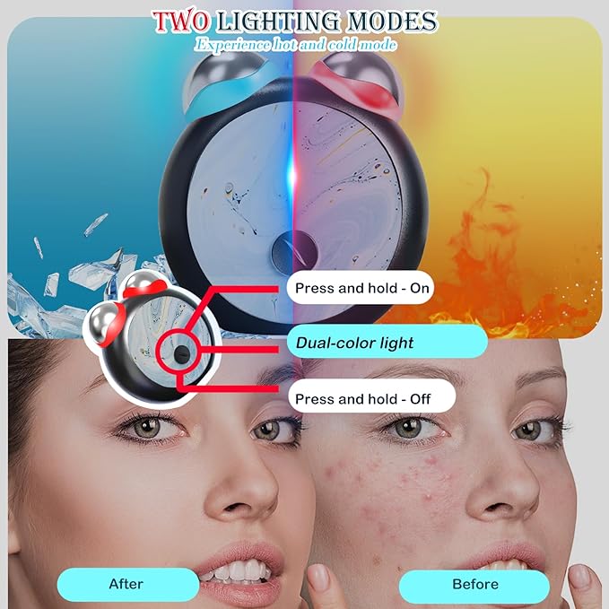 Blue Light Microcurrent Facial Device Two-Tone Light Enhances Ability to Lift Face and Tighten Skin Massager for Face Skin Tightening Facial Wrinkle Equipment USB- Black