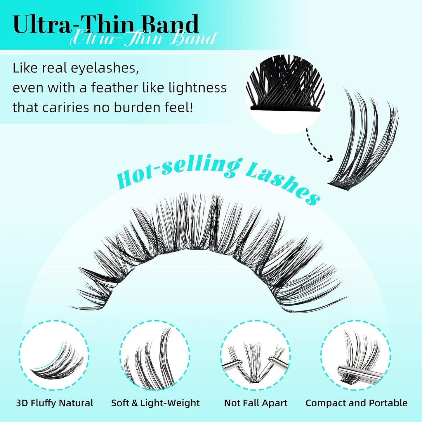 Lash Clusters 240pcs Eyelashes Cluster Individual Wispy Lashes Thin Band for D Curl Lash Extension Eyelashes for Beginners at Home,False Eyelashes Soft Eyelash Clusters(50D,D-Mix9-16mm)