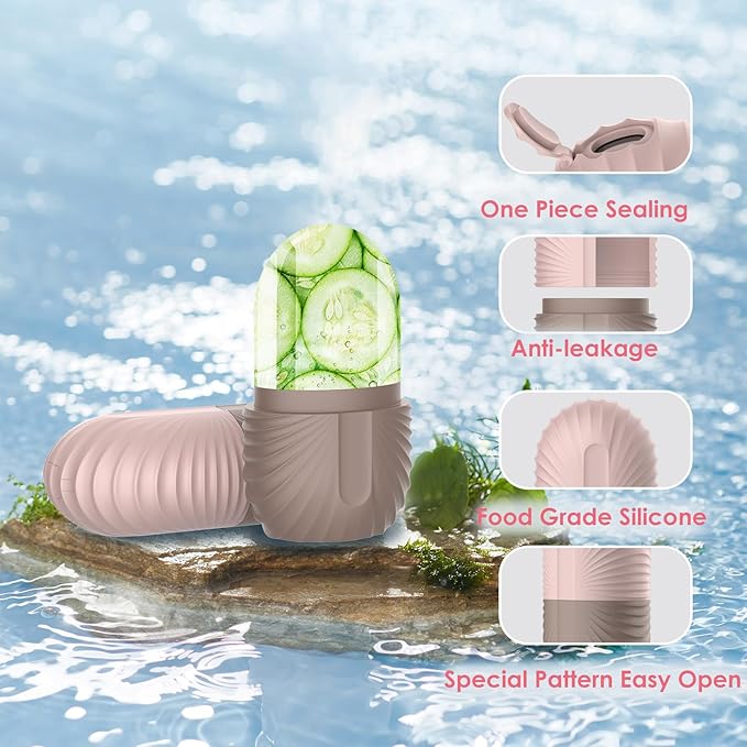 Ice Face Roller, Silicone Facial Ice Roller, Reusable Skin Care Massager Tools for Relieve Puffiness, Tighten Skin, Shrink Pores Shell Brown