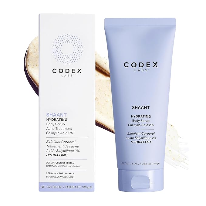 Codex Labs Shaant Hydrating Acne Body Scrub - Oil Control Exfoliator - For Acne Prone Skin, All Skin Types - With 2% Salicylic Acid, White Birch Bark - Cruelty-Free, Vegan Skincare (100g)