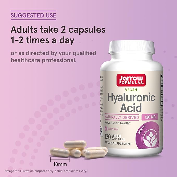 Jarrow Formulas® Hyaluronic Acid 120 mg, Dietary Supplement, Skin Health Support, 120 Veggie Capsules, Up to 60 Day Supply