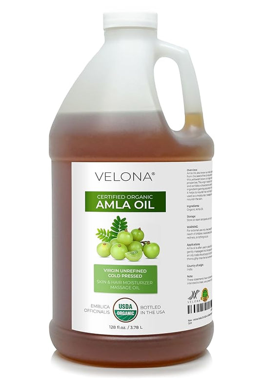 velona Amla Oil USDA Certified Organic - 1 Gallon / 128 Fl Oz | 100% Pure and Natural Carrier Oil | Extra Virgin, Unrefined, Cold Pressed