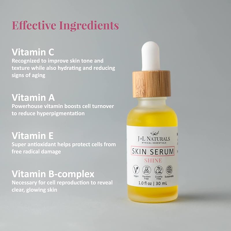 J&L Naturals | Face & Body Oil for Oily, Sensitive, Dry, Combination, Mature, & Dull Skin Types | With Jojoba Oil, Grapeseed Oil, Sunflower Oil, & More (1 Fl Oz (Pack of 5), Shine (normal, dull))