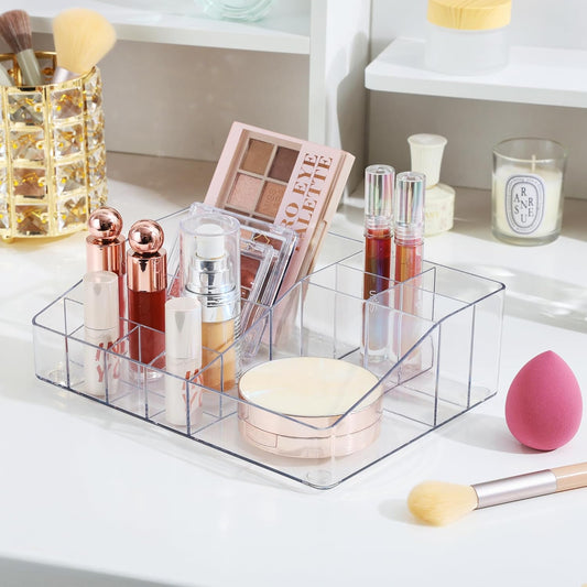 Vtopmart 1 Tier Clear Makeup Organizer, Cosmetic Storage for Dresser Countertop and Bathroom Vanity, Beauty Holder for Lipstick Brush Skincare