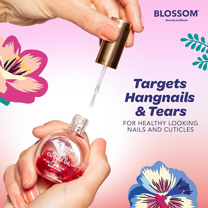 Blossom Cuticle Oil for Nails, Hydrating, Moisturizing, Scented Nail Oil Cuticle Care, Infused with Real Flowers, Made in USA, 0.5 fl. oz, Apple
