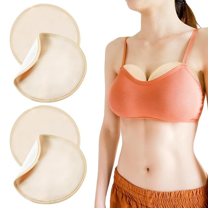 Castor Oil Pack for Breast, 4 PCS Reusable Organic Castor Oil Pack Wrap, Soft Breast Pads for Relaxing Sleeping (Oil Not Included)-Khaki