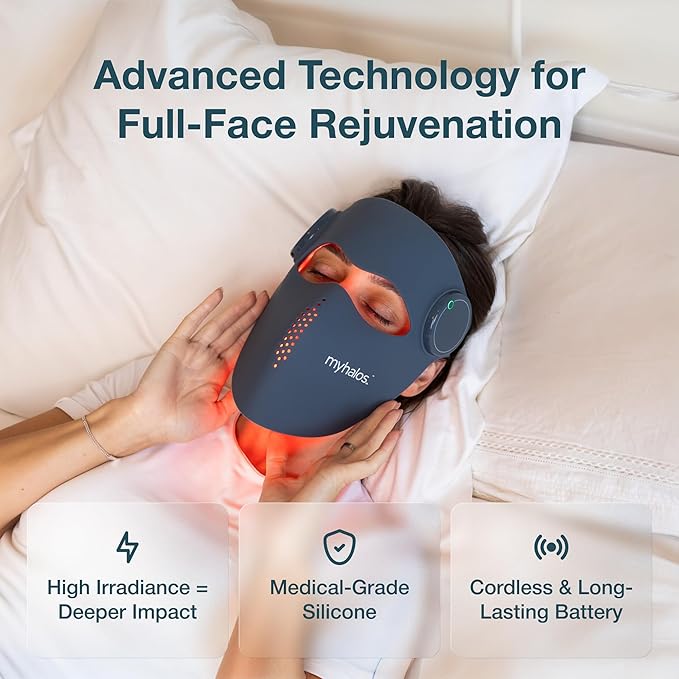 MyHalos® Red Light Therapy Mask for Face - LED Face Mask - Light Therapy with Redlight, Blue-Light & Near-Infrared, Skin Care Facial Device - Perfect for Wrinkles Fine Lines & Anti-Aging