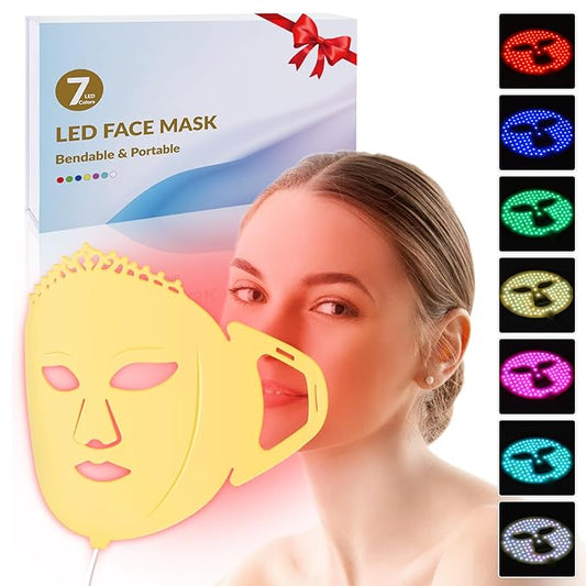 Red Light Therapy for Face Mask, Infrared Face Mask, 7 Colors Facial Mask Machine, Silicone Led Face Mask Light Therapy, Blue Light Face Mask at Home, Light Therapy Face Mask for Travel Spa