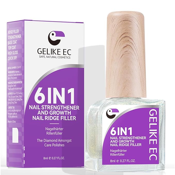 Women Nail Strengthener Protein for Daily: Glittering Pearl Gelike EC 6 in 1 Nail Treatment for Weak and Damaged Nails Everyday - Nail Polish Hardener for Home Salon Travel Spa Gift