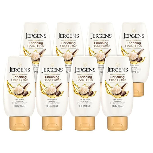 Jergens Shea Butter Hand and Body Lotion, Deep Conditioning Moisturizer, 3X More Radiant Skin, with Pure Shea Butter, Dermatologist Tested, 3 oz, 8 pack