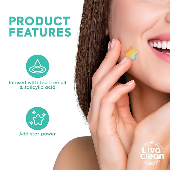 LivaClean 240 CT Rainbow Superstar Acne Patches w/Salicylic Acid & Tea Tree, Rainbow Star Patch Star Pimple Patch Pimple for Face Acne Patches Cute Zit for Face