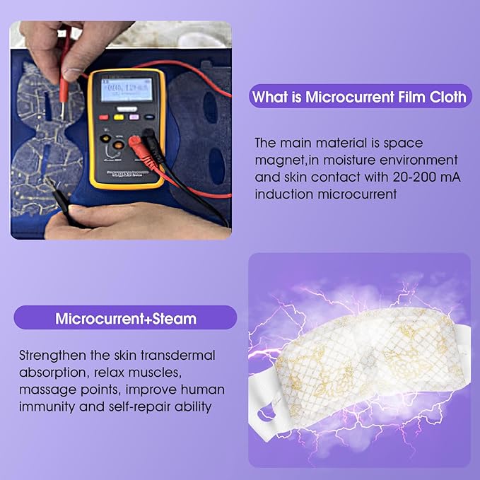 Microcurrent Steam Eye Mask, Self Heated Warm Compress For Fast Relief 7Pcs