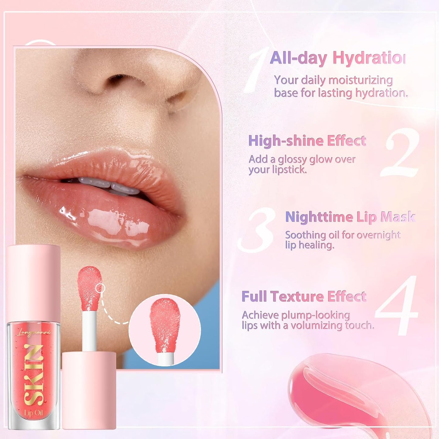 LANGMANNI Moisturizing Lip Oil,No-Sticky Lip Gloss Lip Balm Lip Care,Fruit Flavoured Lip Oil For Dry Lip's Moisturizing Hydrating And Nourishing ((Coco))