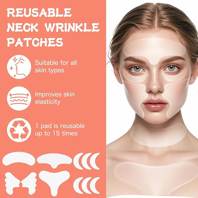 Neck Wrinkle Patches, Anti Wrinkle Silicone Patches，Reusable Chest Firming and Tightening Facial Masks, Collagen Neck Fine Line Pads for Women Reduce Fine Wrinkles, Moisturizing & Firming
