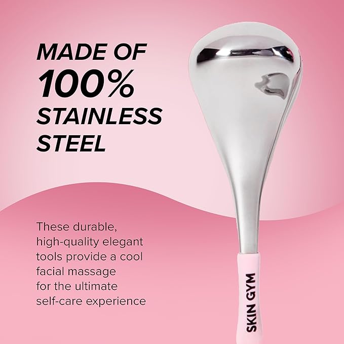 Skin Gym Cryo-Ice Massage Sticks, Stainless Steel Cooling Face Roller for Puffiness, Circulation & Lymphatic Drainage, Face & Neck Massager