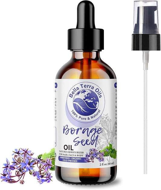 Bella Terra Oils - Organic Borage Seed Oil 2oz - Dive into a World of Omega-6 & Essential Minerals, Natural Nourishment for a Radiant Complexion