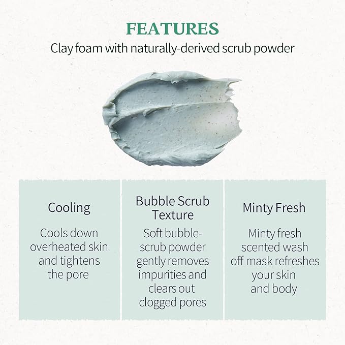 SKINFOOD Mask Pear Mint 120g - Facial Pore Cleanser, Soothing & Hydrating Body Skin - Pore & Sebum Clearing, Cooling Bubbles Scrub Wash Off Face Masks w/Rice Powder - Shower-Proof Texture (4.23 oz)