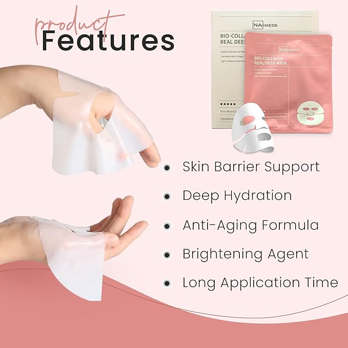 Bio-Collagen Real Deep Mask, Low Molecular Collagen, Deeply Hydrates and Moisturizes, 20gX4 Piecs