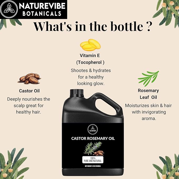 Naturevibe Botanicals Coffee Bean Oil 32oz and Castor Rosemary Oil 32oz | Oil Combo