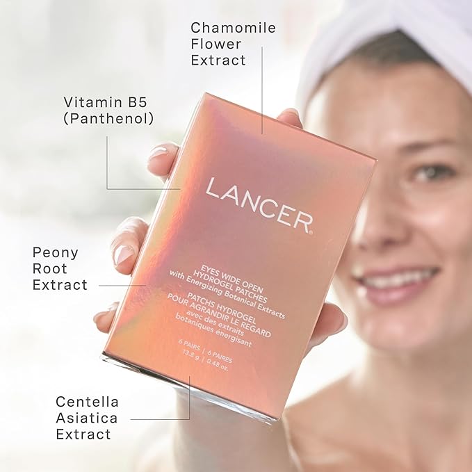 Lancer Skincare Hydrogel Under Eye Patches with Energizing Botanical Extracts, Gel Eye Patches for Under Eye Revitalization (12 Patches)