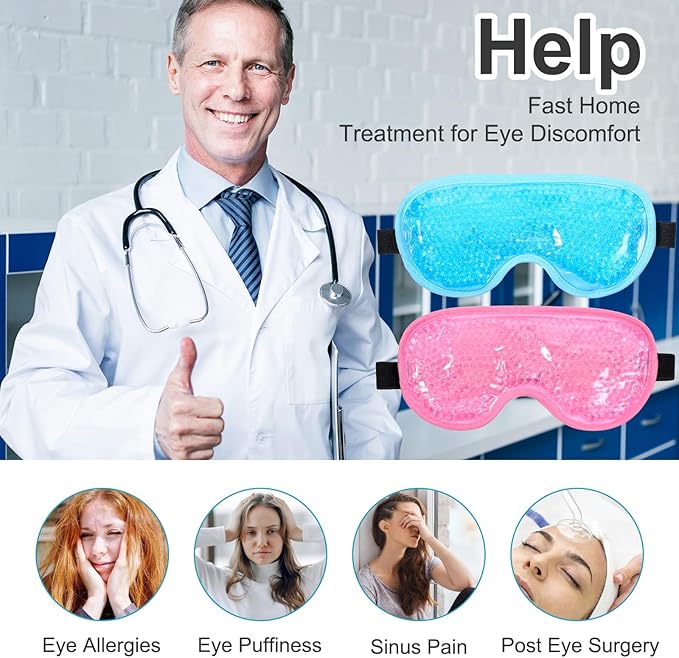 2 Pcs Gel Eye Mask Cooling Ice Eye Puffy Masks Reusable Hot Cold Compress Eyes Mask for Men Women Dry Itchy Eyes Bags Puffiness Dark Circles Headaches Sleeping Stress Relief Convenient Storage