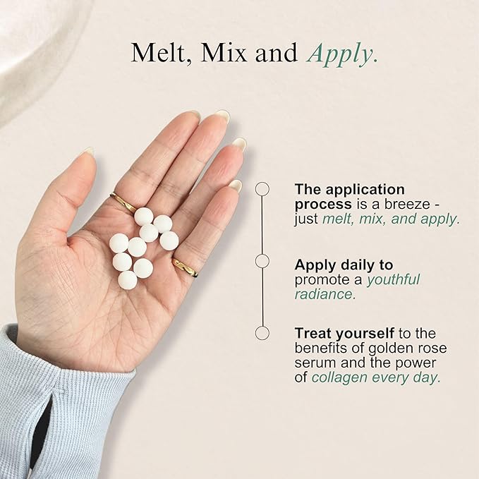 Golden ROSE Serum + CollaGEMS - Pure Rose Essential Oil with Colloidal Gold, Hyaluronic Acid & Vitamin C & Collagen Balls - Daily Face Routine for Anti-aging, Firming, Restore & Brighten Skin