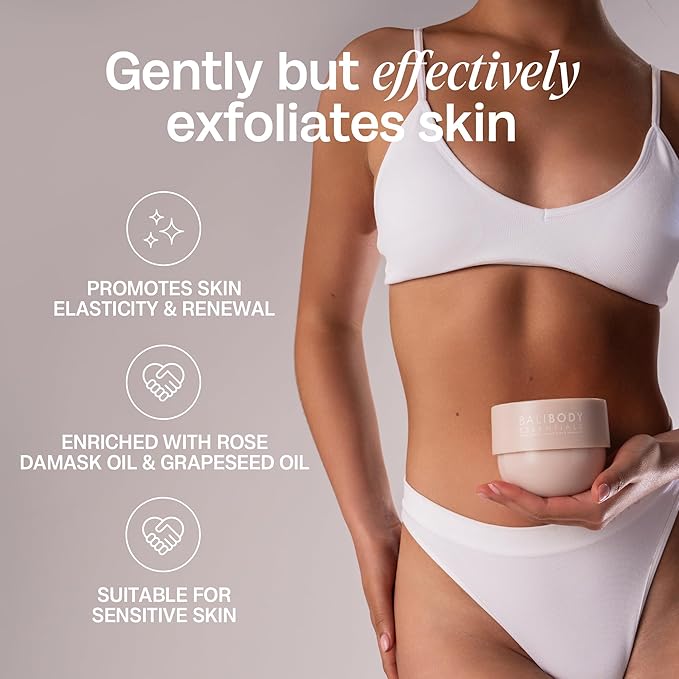 Bali Body Essentials Body Scrub | Nourishing Plant Based Oils, Sugar Based Scrub Gently Exfoliates and Replenishes Moisture for All Skin Types | Vegan, Cruelty Free, Australian Made (250 ml/8.4 fl oz)