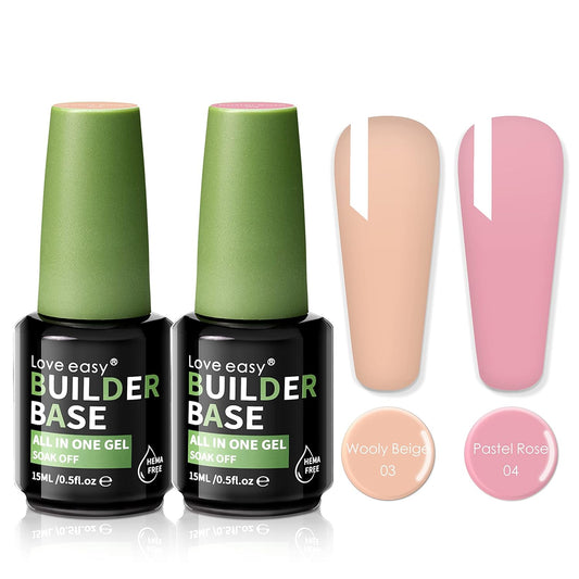 Salon-Grade Builder Gel (Wooly Beige + Pastel Rose) - Hypoallergenic Strong Base Coat | Long-Lasting Adhesion (30+ Days) for Professional Nails Gift for Women