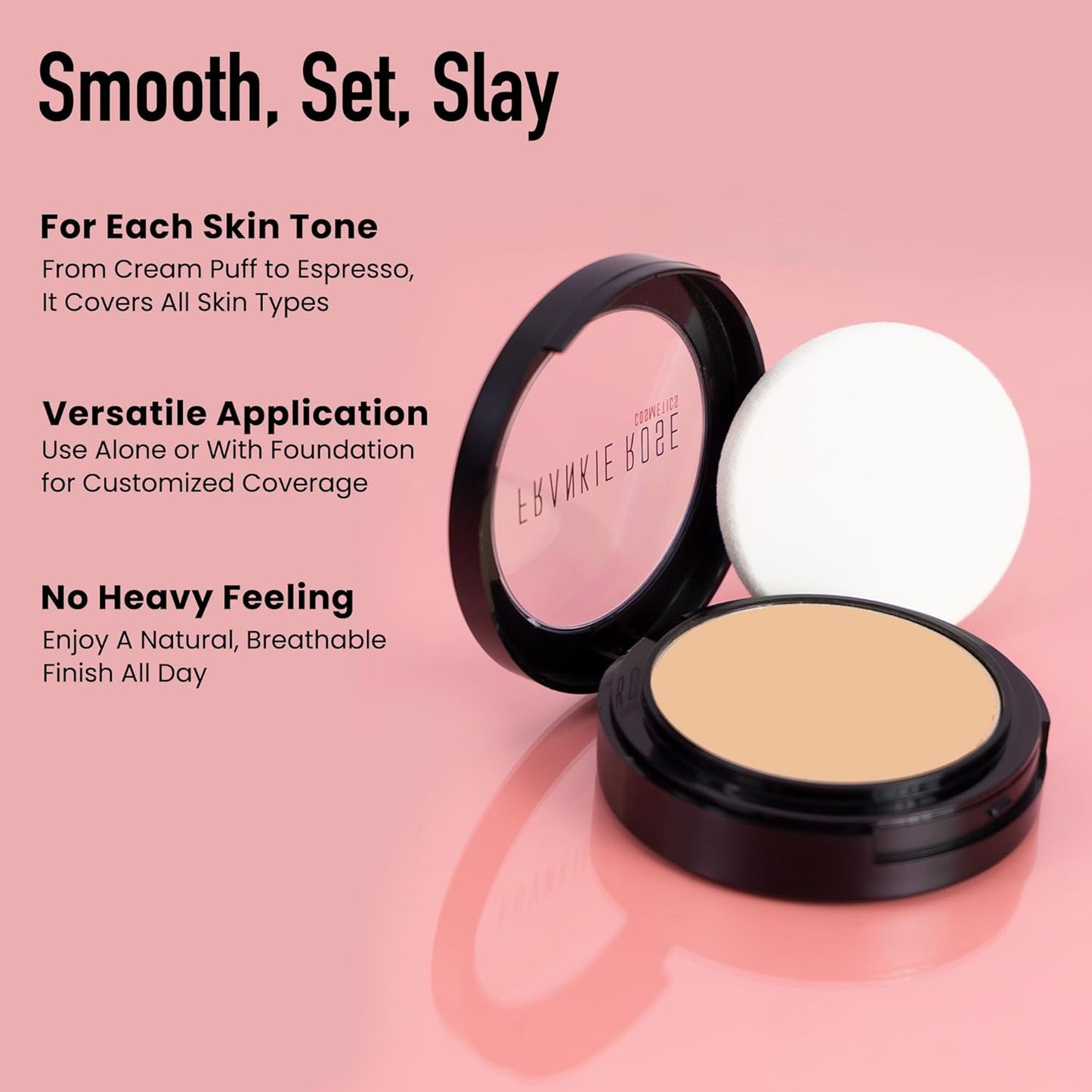 Frankie Rose Cosmetics Powder Foundation – Full Coverage Face Powder For Pores & Imperfections, Evens Out Skin Tone & Shine-Control | 58 Grams (Porcelain)