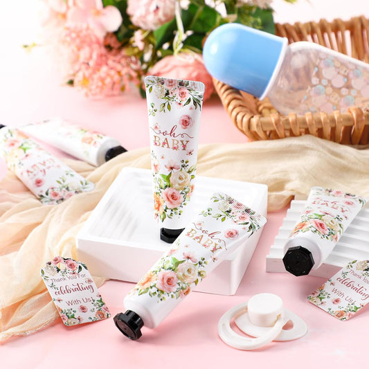 48 Sets Baby Shower Hand Cream Party Favors for Guests Gift Bulk Travel Size Hand Lotion Set for Baby Shower Wedding Christmas(Flower)