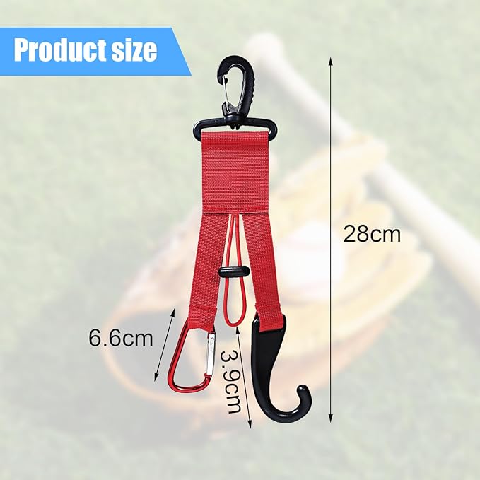 Baseball Softball Gear Hanger Dugout Organizer -Multipurpose Hanging Buckle Metal Hangers for Hold Outdoor Sports Equipment, Camping, Gloves, Helmets, Bats, Water Bottle Holder (Red)
