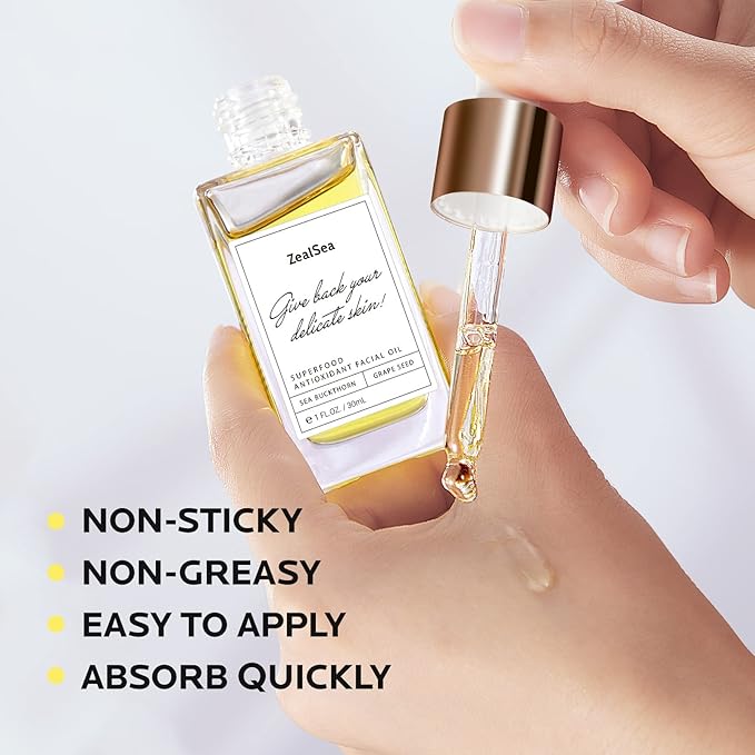 ZealSea Superfood Antioxidant Face Oil: Facial Oil with Antioxidant Rich Plant-Based Oils Hydrating Moisturizing and Smooth Dry Skin Care Gua Sha Massage Skin Therapy Oil for Women Men, 1 Fl Oz