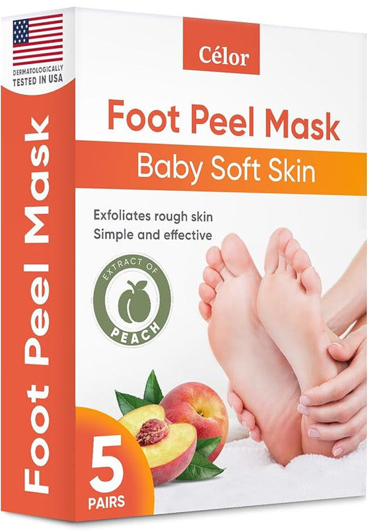 Foot Peel Mask - Foot Mask for Baby Soft Skin - Remove Dead Skin, Dry, Cracked Feet & Callus, Foot Spa, Made with Aloe Vera Extract for Women and Men (5 Pair (Pack of 1), Peach)