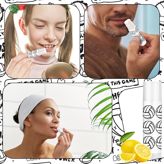 24 Pcs Lip Balm Team Gifts Party Favors - Volleyball Lip Balm Gift for Team Party Guest Supplies (White)