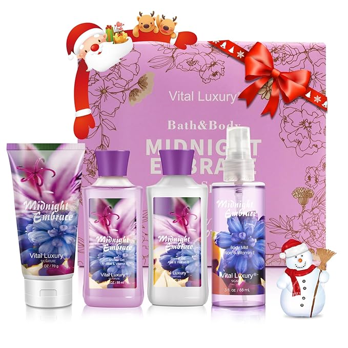 Midnight Embrace Bath & Body Kit, 3 Fl Oz, Ideal Skincare Gift Home Spa Set, Includes Body Lotion, Shower Gel, Body Cream, and Fragrance Mist, Birthday Mother's Day Gifts